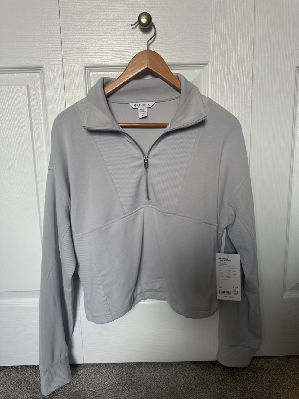 Athleta Light Gray Seasoft Rib 1/4 Zip popover Sweatshirt